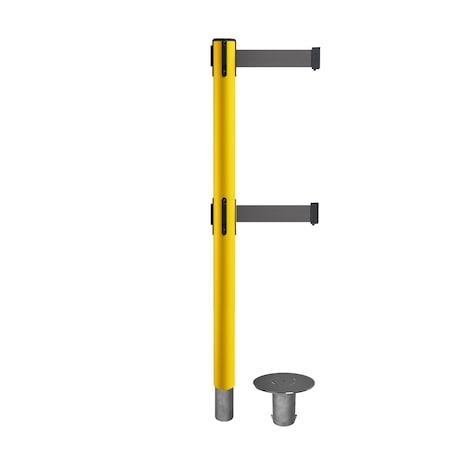 Stanchion Dual Belt Barr. Removable Base Yellow Post 7.5ftDk Gry Belt